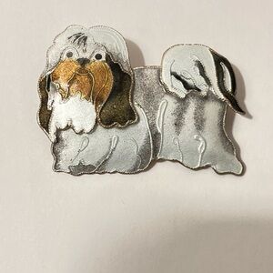 Cloisonne dog brooch, Shitzu,Laso Apso.Vintage Cloisonne wire enamel brooch pin